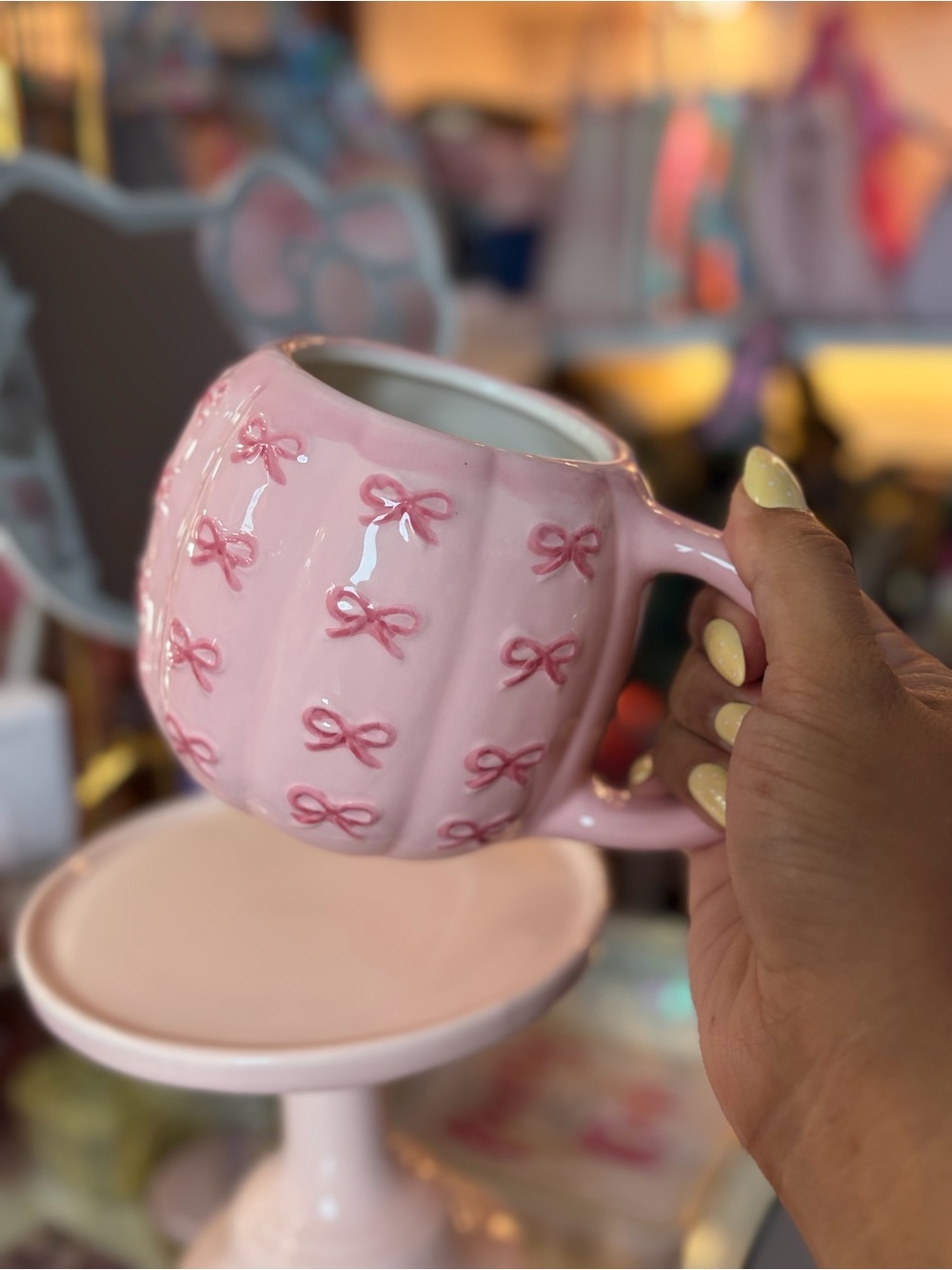 NEW PINK BOWS PUMPKIN MUG